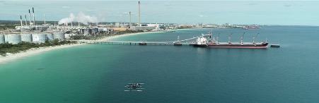 drone with wharf and ship